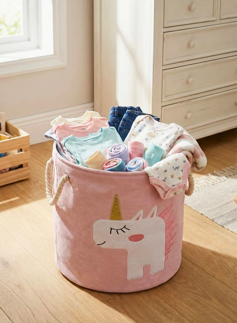 1Chase Unicorn Bliss Kids Storage Basket 45L Foldable Canvas Laundry & Toy Organizer with Rope Handles for Nursery, Bedroom and Playroom